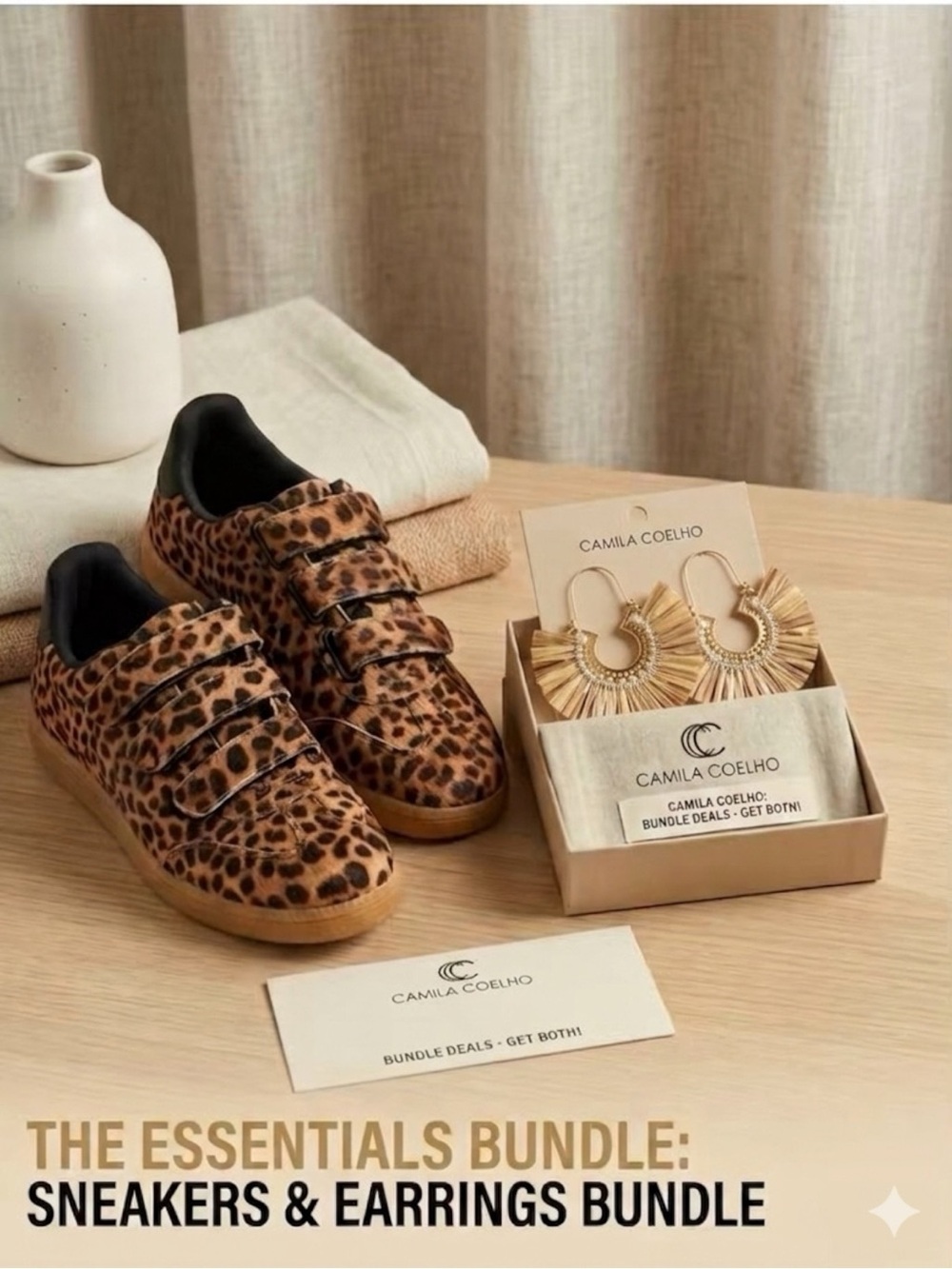 Camila Coelho Velcro Closure Sneakers + Earrings Bundle NWT